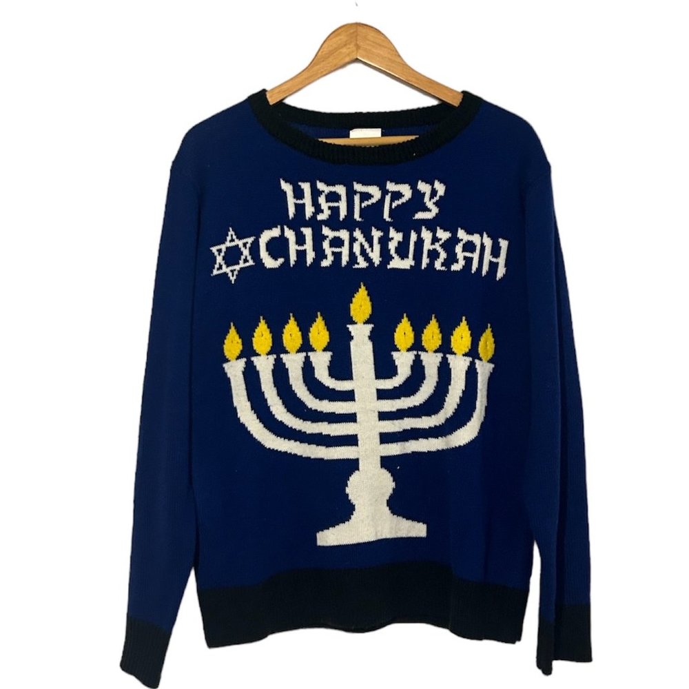 Menorah Hanukkah Holiday Sweater : Men Size M/Women L